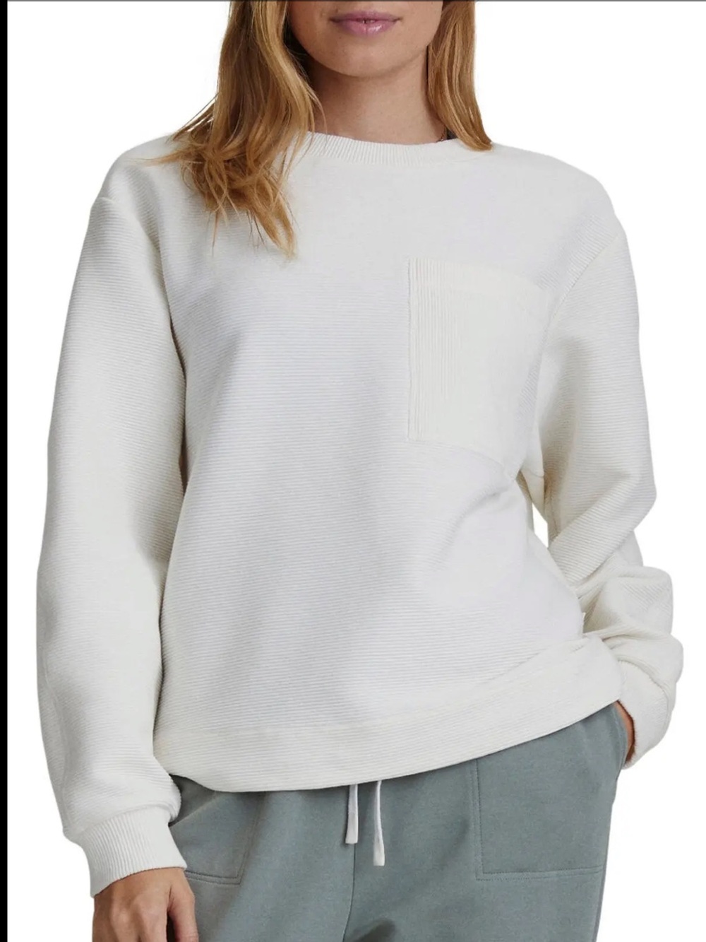 Varley Hewitt Ottoman Knit Crewneck Sweatshirt Cloud Dancer Size Medium